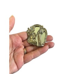 Art Nouveau Lady Mirror Brooch Silver Tone Vanity Beauty Pin