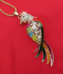 Betsey Johnson Necklace Cockatoo Parrot 3.5 in Pendant Pink Blue Crystal 136c