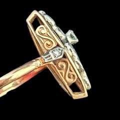 Vintage Diamonds 14k Multi Tone Gold Snowdrop Floral Navette Cocktail Ring Retro