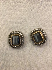 Designer Look Gold Silver Tone Dark Grey Black Cabochon Clip On Earrings 1”