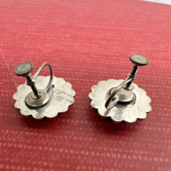 VINTAGE SOUTHWESTERN STYLE STERLING SILVER TURQUOISE SCREW BACK ROUND EARRINGS