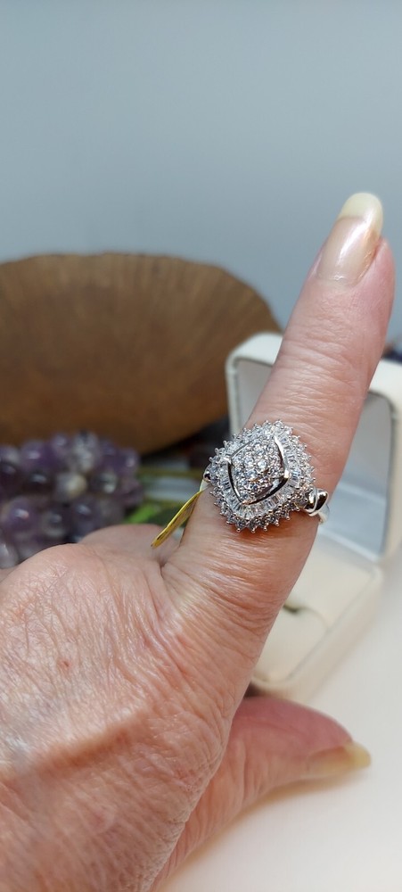 STERLING SILVER CN MARQUISE SHAPE 2 Tiered BAND RING Sz8 4.7g Vintage A4273OS