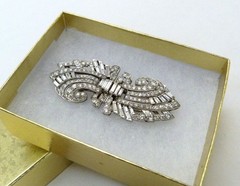 ANTIQUE ART DECO 3.75 CARATS DIAMONDS PLATINUM DUETTE STYLE BROOCH PIN 15.78GRAM