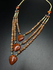 Vintage Carnelian Multi Strand Necklace, Triple Heart Pendant, Faceted Orange