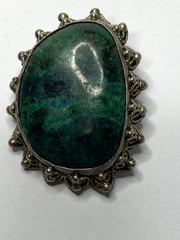 Vintage Israel 835 Eilat Green Oval Stone Pendant Brooch/Pin 1.5″ x 1.25″
