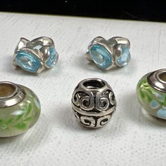 5 Sterling 925 Silver Rhinestone Glass Murano? Slide Charms Bohemian Flowercore