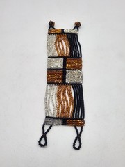 Black, Silver & Gold Woven Seed Bead Bracelet Geometric Pattern 7″