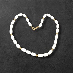 Vintage Direction One White Acrylic Bead Choker Collar Necklace Gold Accents 14″