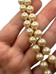 Vintage Liz Claiborne Glass Faux Pearls Necklace 8mm Individually Knotted 36”