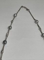 Vintage MONET Silver Tone Ring Bead & Gray Faux Pearl Long Necklace 36in
