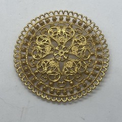 Vintage 1960’s Round Reticulated Domed Russian Gold Tone Runway Statement Pin 3″