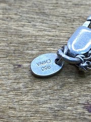 Vintage Dual Rolo Link 950 Sterling Silver Stationed Necklace 19”