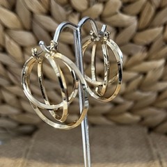 VINTAGE PIERCED EARRINGS GOLD TONE HOOPS 3 RINGS 1.25in