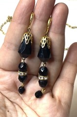 2.476 Vintage set, pendant, bracelet, earrings. gold tone, cut glass inserts