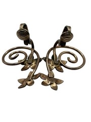 VTG Sterling Silver 925 Floral Ear Climber Swirl Earrings Gold Plated Clip On