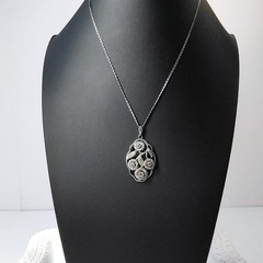 Vintage Klotz 935 Silver Spinel Marcasite Floral Pendant Necklace TEKA Germany