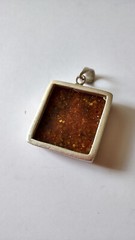 Vintage Sterling Silver Polish Baltic Amber 40mm 1.25” Square Medallion Pendant