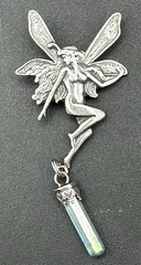 Vintage Sterling Silver Fairy Pixie Pendant Mythical Winged Woman Crystal