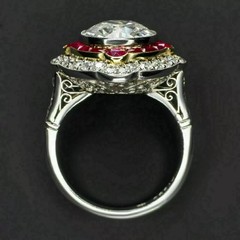 3Ct Art Deco Style Lab Created Diamond & Ruby Engagement 14k White Gold FN Ring