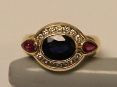 14k Gold Finish Ring with Sapphire, Lab Created Diamonds & Rubies Wedding Ring