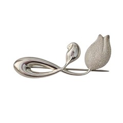 Vintage CNA .925 Sterling Silver Flower Textured Modern Tulip Brooch 2.5 In