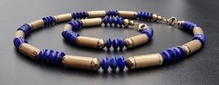 VINTAGE LAPIS LAZULI AND GILT STERLING SILVER SET NECKLACE AND BRACELET HM JMS