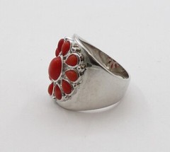 1.48CTW Oval and Pear Shape Coral Southwestern Style Sterling Silver Ring Size 8