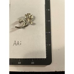 Vintage AAi Silver Tone Pink Rhinestone Flower Stem Brooch Pin Marcasite Style