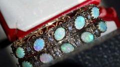 14k y/gold bracelet 5.50ct natural opal diamond 7.0″ bangle antique 25.90g N3216