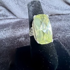 Vtg Sterling Silver Ring .925 Sz 7.5 Marquis PALE Yellow Stone Cocktail Coquette