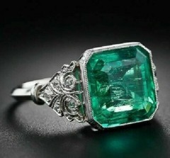 Art Deco 5.30 Ct Lab-Grown Green Emerald Vintage Style Wedding Ring 925 Silver