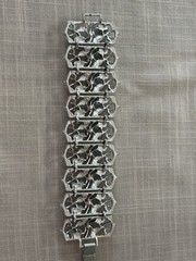 Vintage Silver Tone Blue Thermoset Enamel Wide Cuff Link Bracelet 7 1/2 Inch