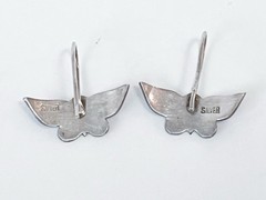 Sweet Butterfly Earrings Drop Blue Green Enamel Sterling Silver Hook Estate Vtg