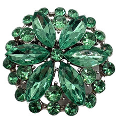 Gorgeous Green Floral Brooch Silver Tone Foil Back Navette Shaped Stones 1.5″
