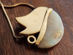 Vintage 9ct Opal 14k Yellow Gold Pendant With Diamond & Tanzanite Accents