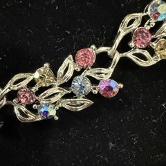 VTG Signed Lisner Floral Rhinestone Necklace Pastel Pink Blue Yellow Silvertone