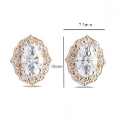 Vintage Moissanite Stud Earrings Rose Gold Scalloped Halo Setting Bridal Gift