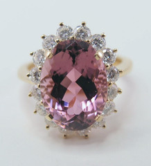 Vintage 18k Gold Lady’s 17 Stone Pink Tourmaline Diamond 6.65ctw Ring Size 5.75