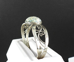 Vintage PAZ Israel 925 Sterling Silver Cuff Bracelet Roman Glass Scroll Jewelry