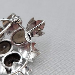 Vintage Brown Topaz Brooch Silver Leaf Pendant 1.75″