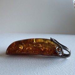 Massive Sterling Silver & Natural Raw Amber Drop Pendant 41g 80mmx45mm Stone
