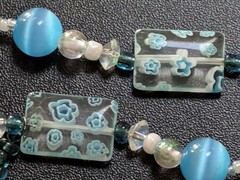 Vintage Y2K Blue Floral Glass & Cat’s Eye Beaded Accent Necklace