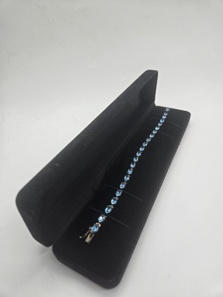 VTG ALX 925 Sterling Silver Blue Topaz Oval Gemstone Tennis Bracelet