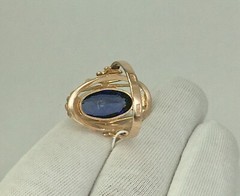 USSR Vintage Rose Gold Blue Sapphire (lab. made) Ring 583 14K 5.14 g. 6,5 US