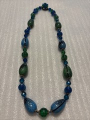 Western Germany Pear Shape Green And Blue Beads Necklace