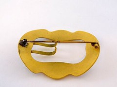 Vintage Unsigned Goldtone Metal and Blue Enamel Belt Buckle Brooch Pin 2.5 Inch