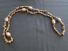 Vintage Tiger’s Eye Chips, Metal Beads & Wood beads Necklace 38″ Long