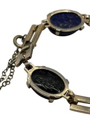 Vintage Egyptian Revival Carved Glass Scarab Bracelet Safety Chain READ