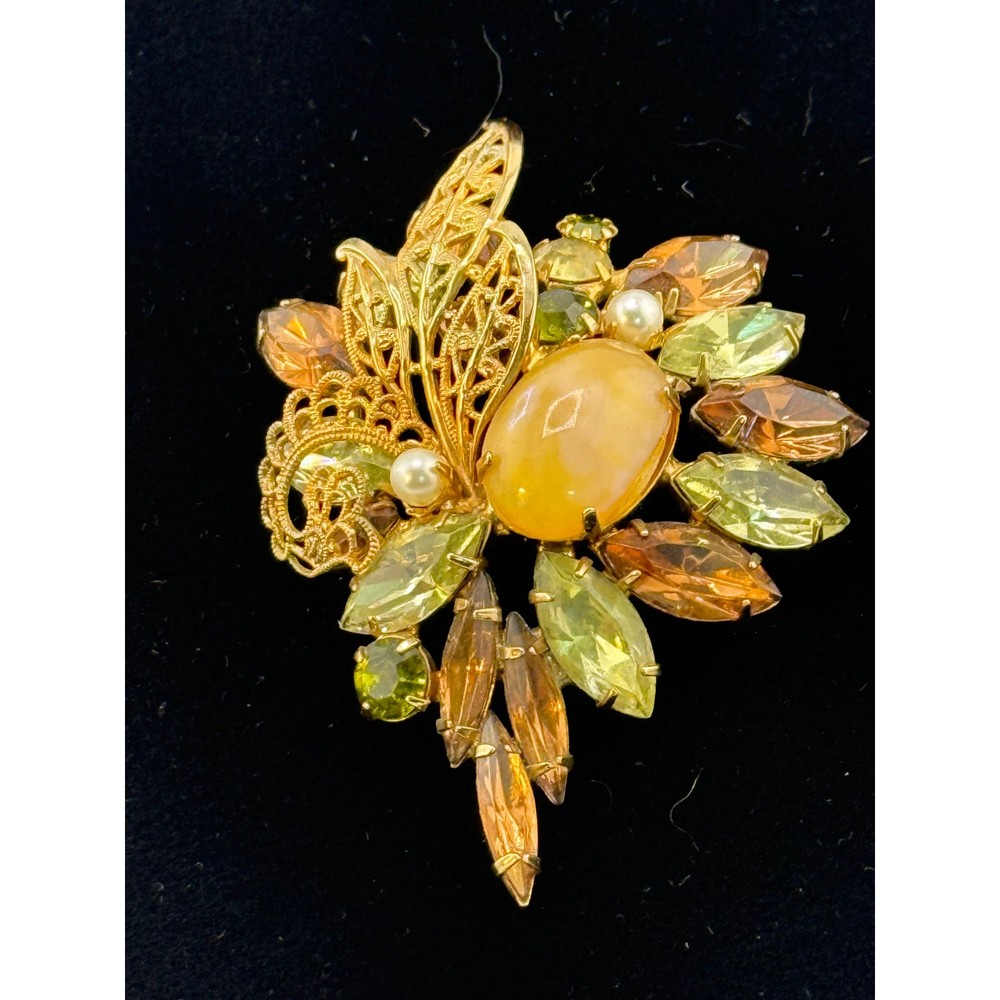 Vintage Signed Hobe Amber and Multi-Colored 1960’s Brooch