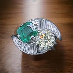 2.28ct. Platinum Vintage Art Deco Natural Emerald Diamond Toi Et Moi Ring GIA